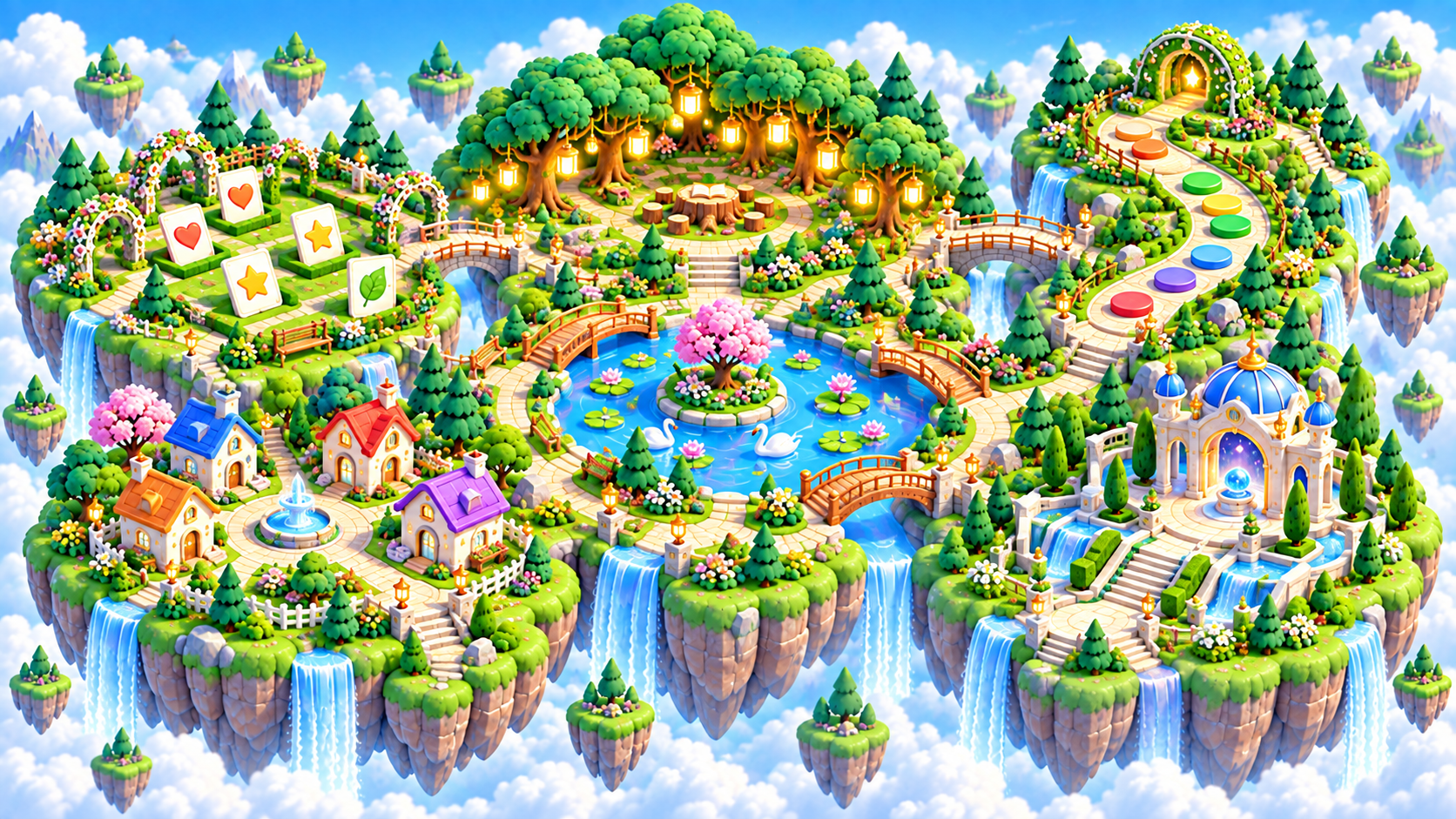 Zoomed aerial view of Memory Meadows in the Brainopia learning world