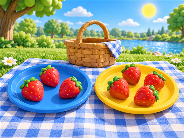 A picnic scene for counting and sharing treats.