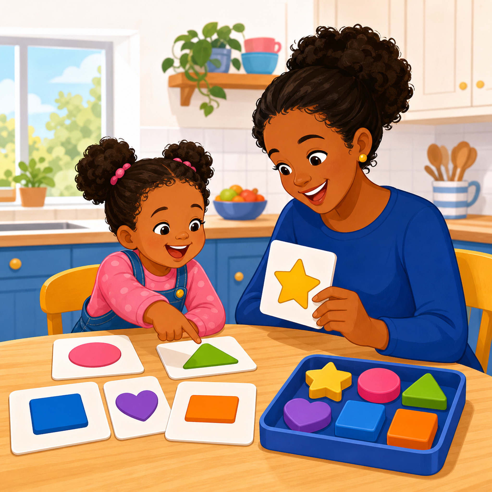 A parent and child playing a calm matching and sorting game together.